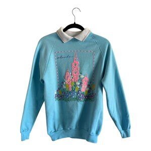 Vtg Prairie Mountain USA Floral Embroidered Sweatshirt Collared M Grandmacore